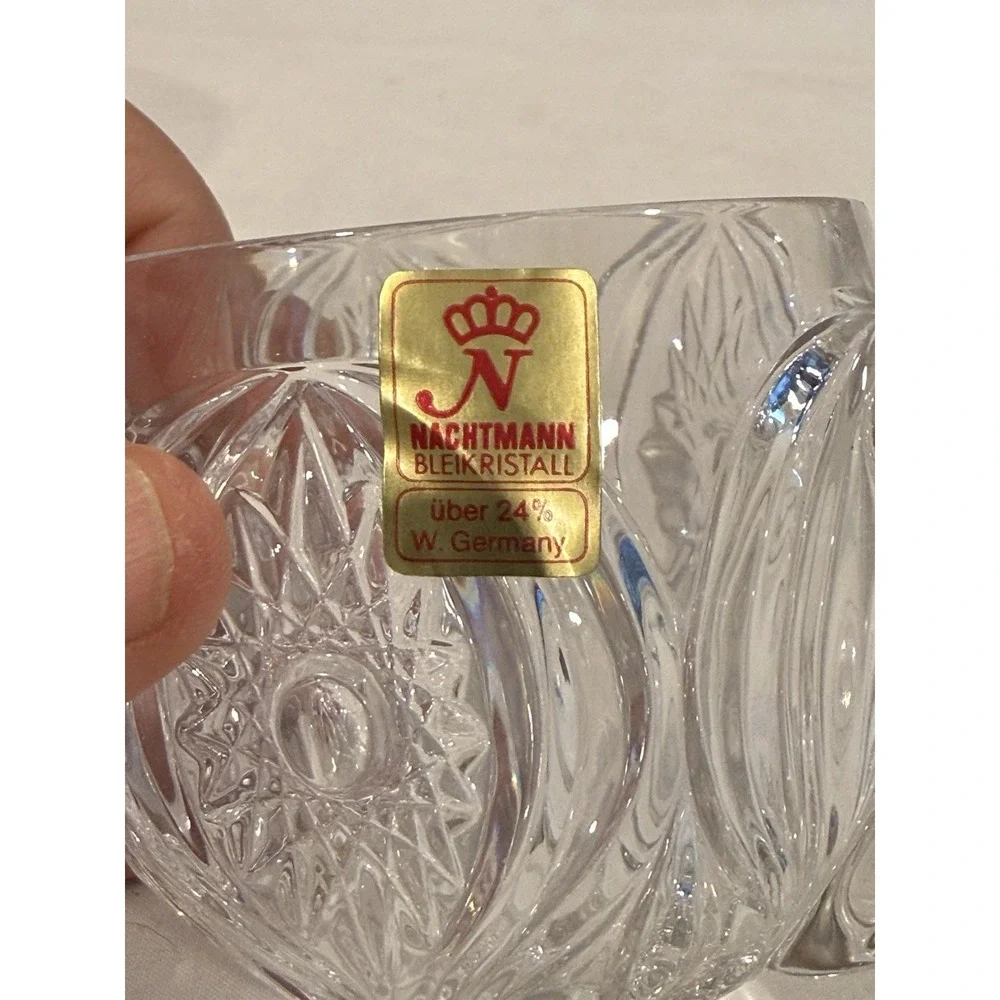 Vintage Barware Mid Century Crystal Pinwheel Etched Beer Mug Set W/ Original Box